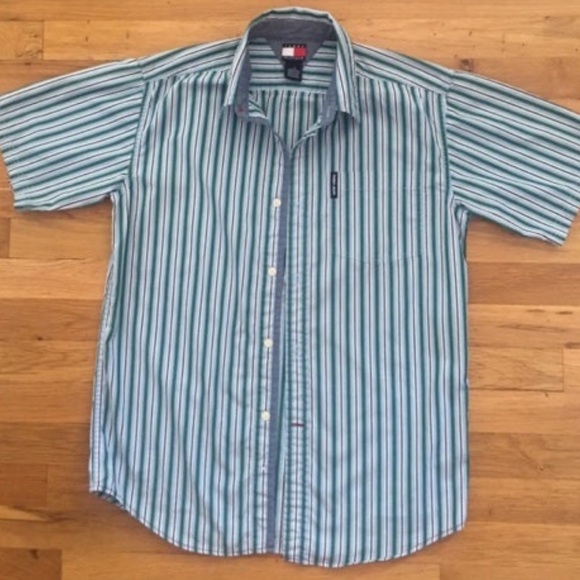 Tommy Hilfiger Youth boys size L short sleeve, button down striped shirt - Picture 1 of 11